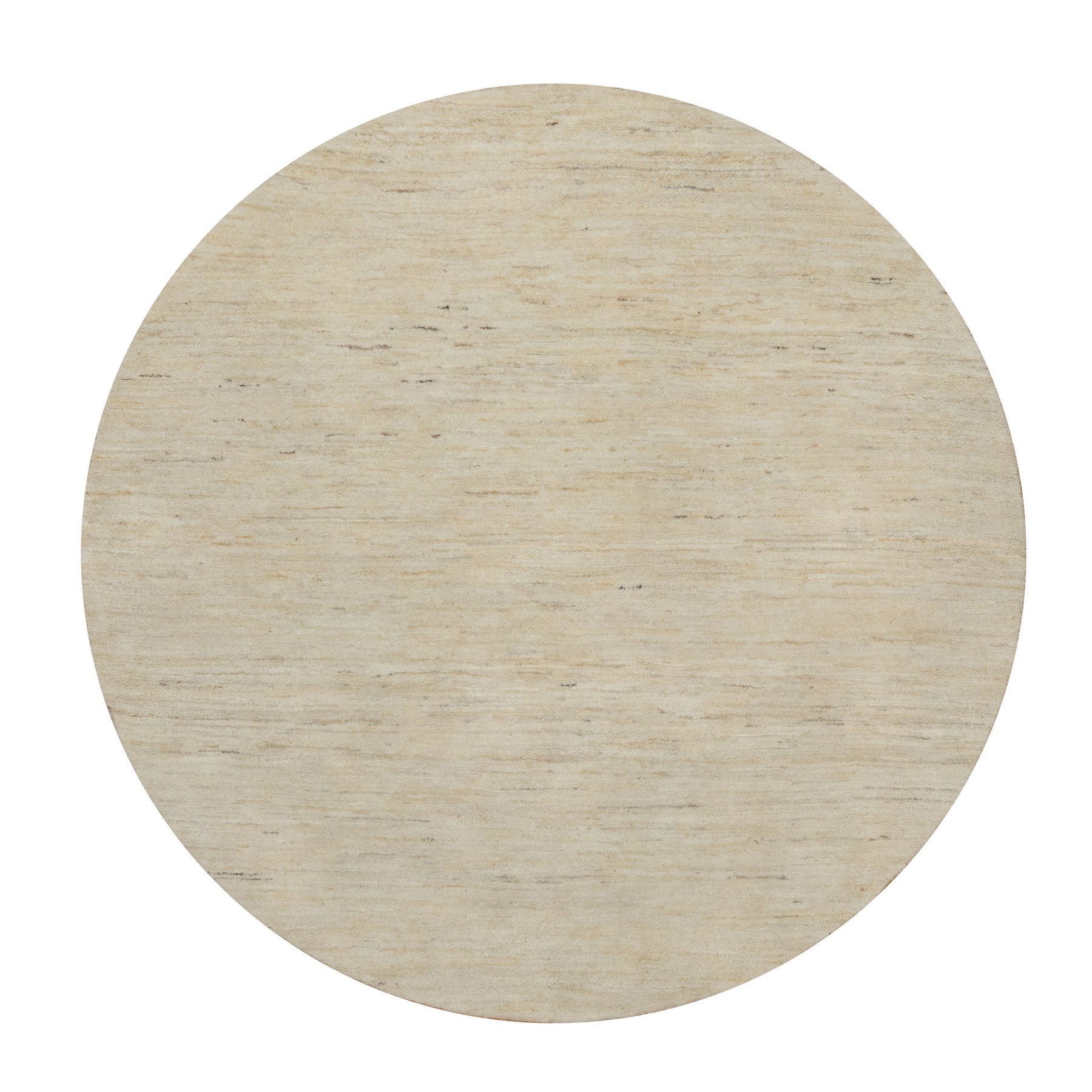 Linen White, Modern, Plain Design, Lori Buft Gabbeh, Thick and Plush, Pure Wool, Hand Knotted, Round, Oriental Rug